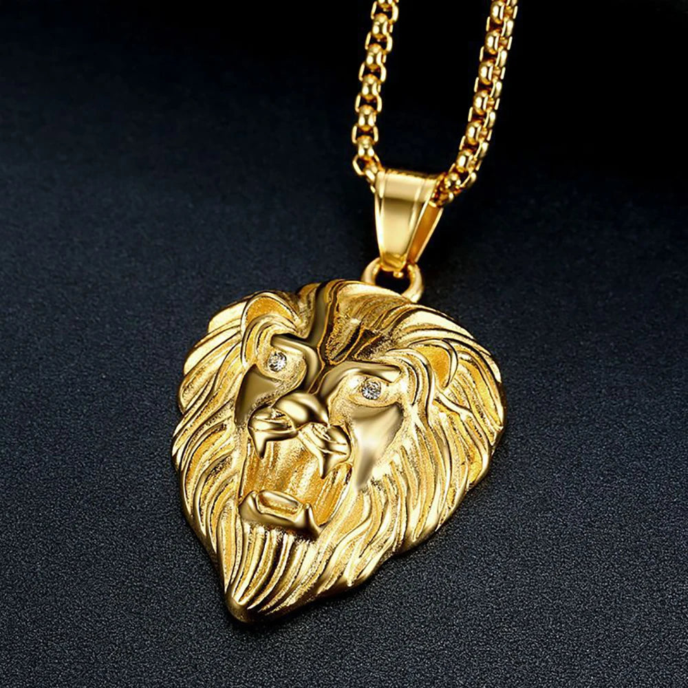 Men's Rock Hip Hop Lion Head Necklace Fashion Creative Stainless Steel Animal Pendant Party Club Charm Jewelry Gifts