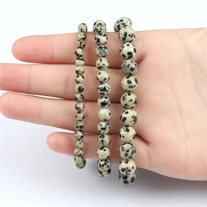 Fashion 4/6/8mm Stone Beads Prayer Bracelets For Women Men Spotted Stone Dalmatian Bead Bangle Yoga Healing Friend