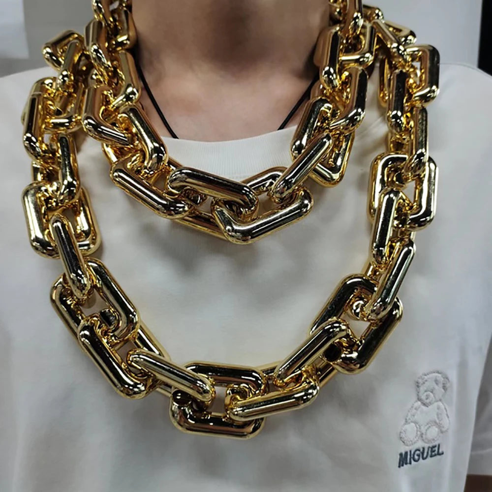 New Punk Big Acrylic Rectangle Chain Hip Hop Exaggeration Necklace Plastic Men Women Festival Carnival Performance