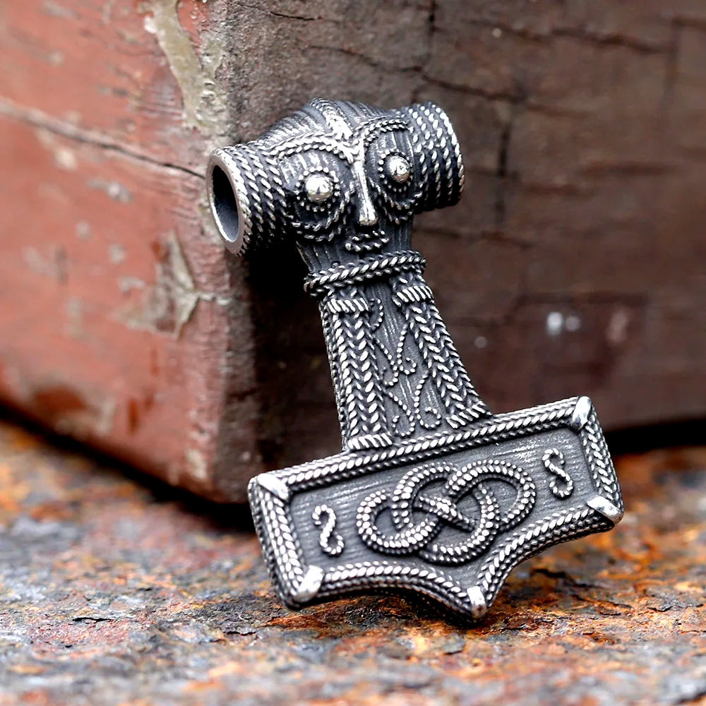 2023 New Design 316L Stainless Steel Viking Amulet Nordic Mjolnir Thor's Hammer Pendant Owl pattern Pendant Gift free