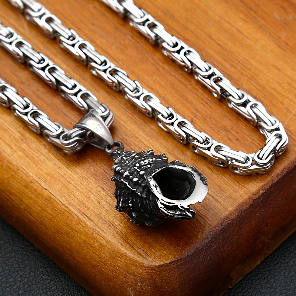 Retro Seashells Conch Necklace Stainless Steel Punk Fashion Sea Shell Pendant Chain For Men Women Cool Beach Surfing Jewelry