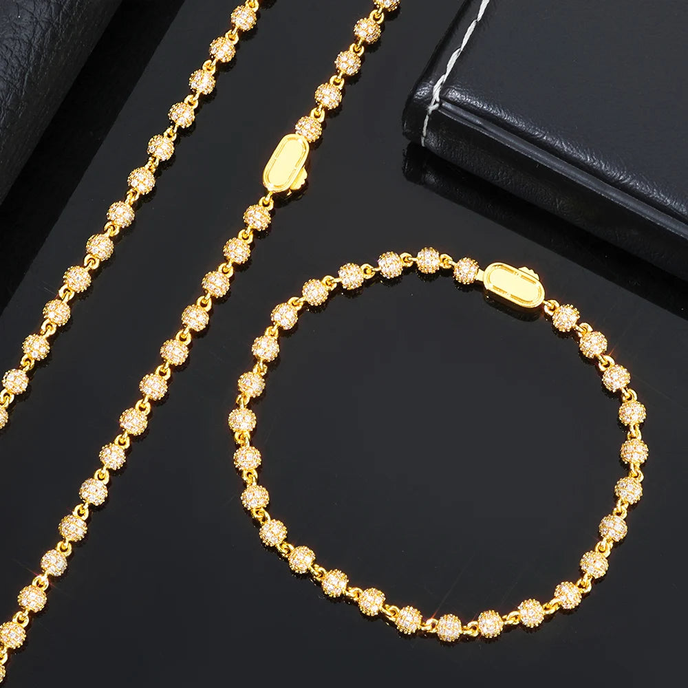 Gold Iced Out Bead Necklace 4MM Ball Chain
