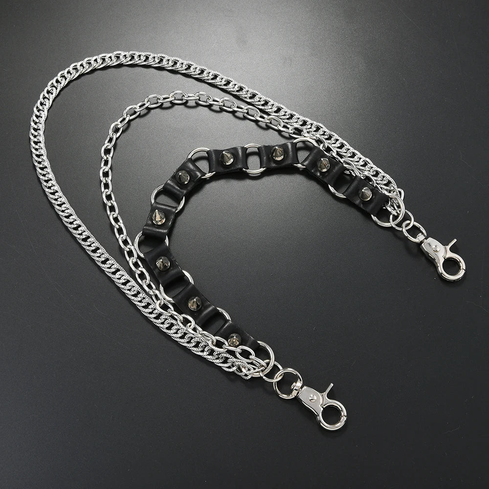 Punk style multi-layer spiky jeans chain Hip hop hip hop waist chain