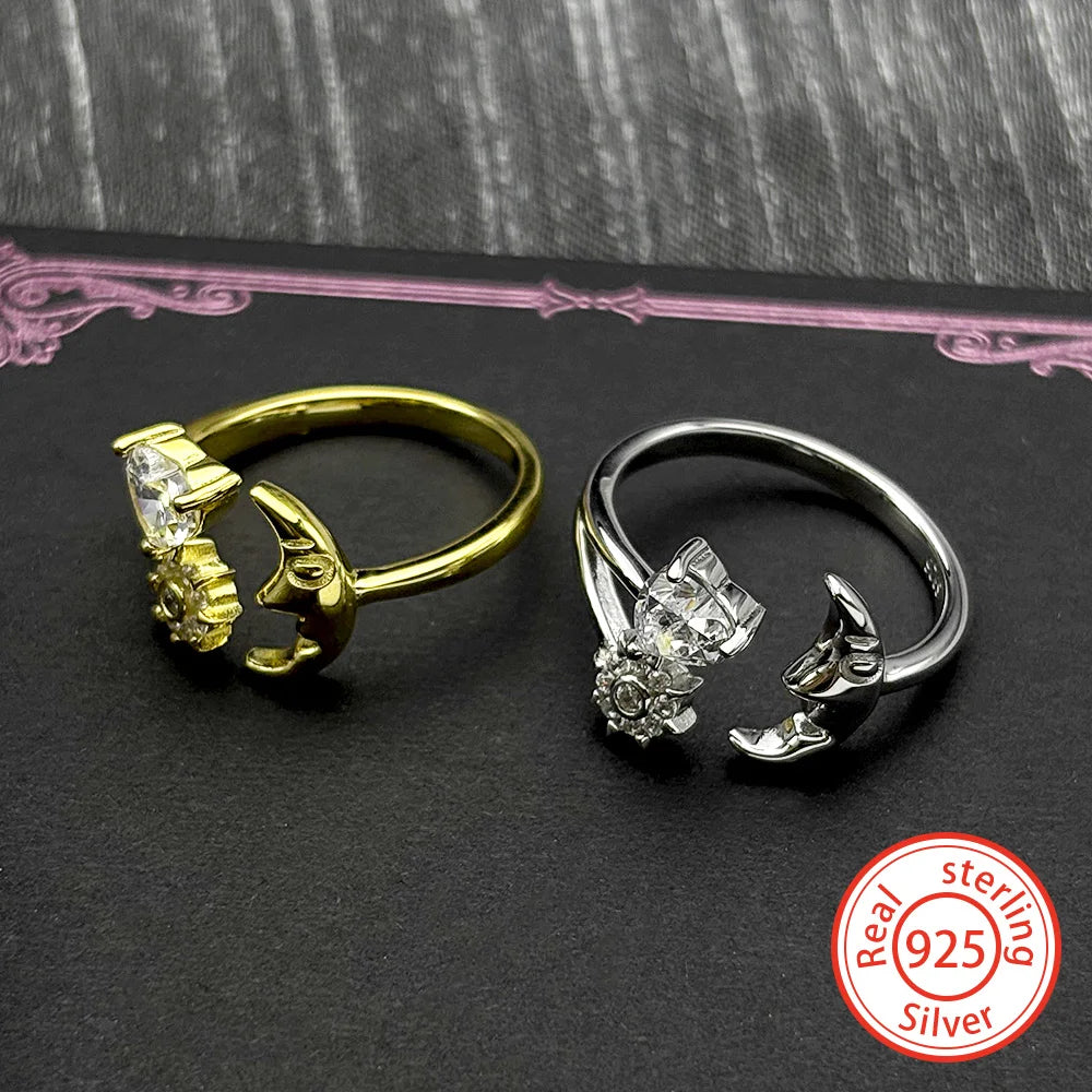 Heart Moon Two-Tone Ring Sterling Zircons Face