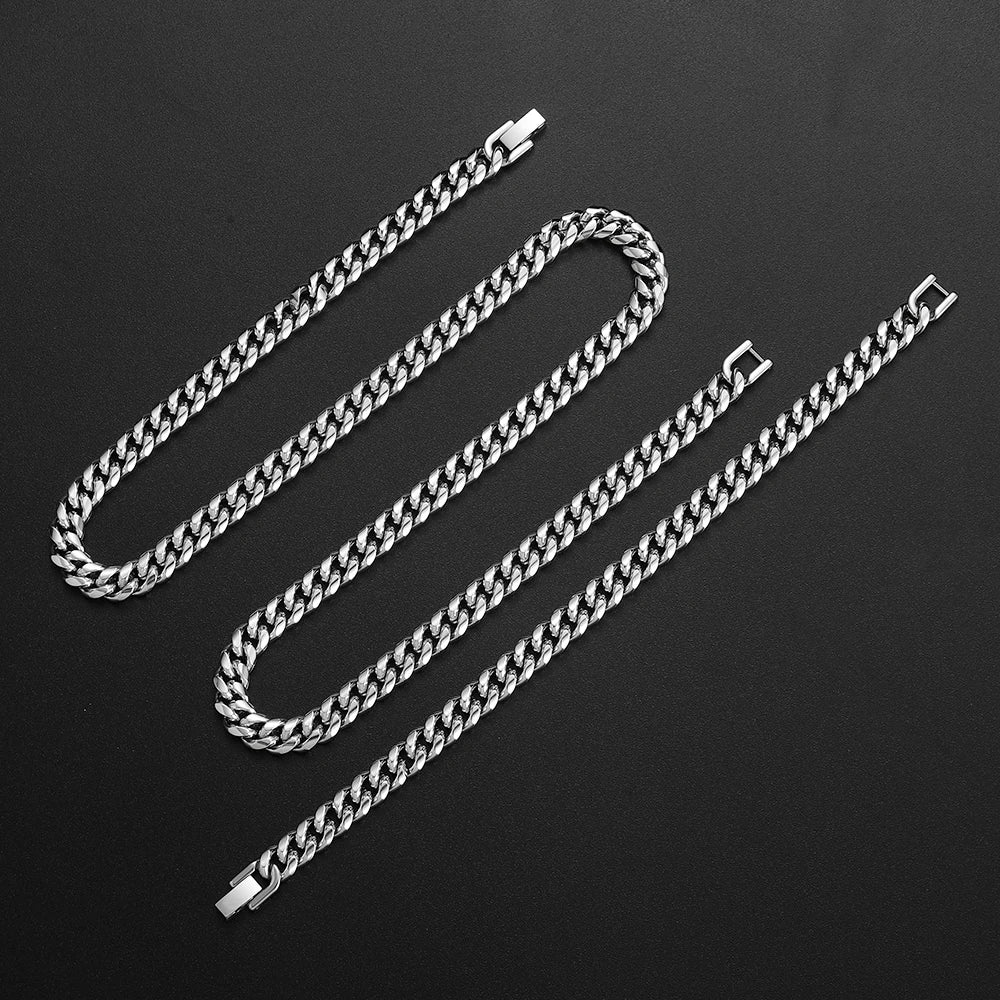 8mm Cuban Chain Necklace Bracelet Set — Stainless Steel