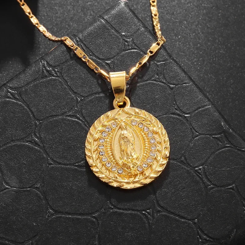 Virgin Mary Medal Iced Pendant Necklace