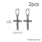 Classic Texture Cross Pendant Earrings for Men, Stainless Steel Jesus Drop Dangle Earrings, Unique Religious Ear Jewelry Gifts