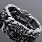 Punk Skull Bracelet Men's Black Stainless Steel Vintage Cuban Link Chain Bracelet with Skulls Spring Clasp Gothic Biker