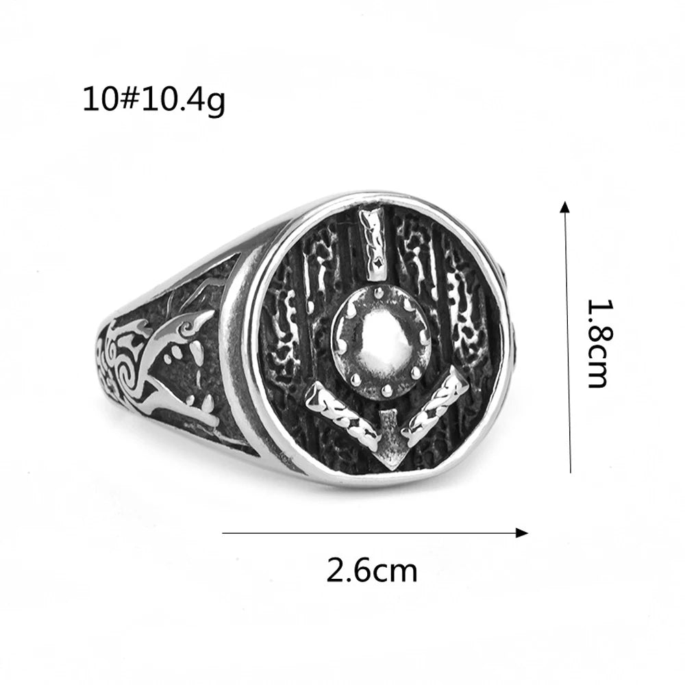 Vintage Viking Rings for Men Stainless Steel Nordic Warrior Shield Viking Rune Ring Fashion Amulet Jewelry Gift