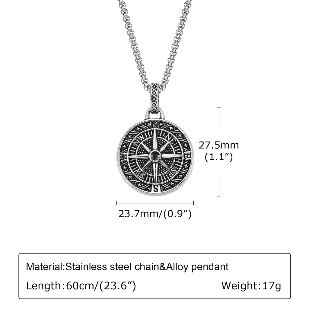 Vintage Compass Coin Pendant Necklace — Stainless Steel
