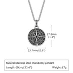Vintage Compass Coin Pendant Necklace — Stainless Steel