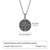 Vintage Compass Coin Pendant Necklace — Stainless Steel