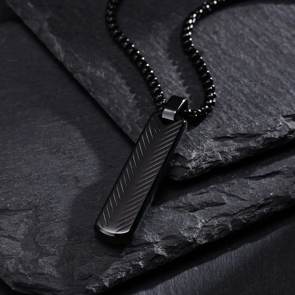 Vnox Stainless Steel Vertical Bar Necklaces for Men Boys, Black Simple Metal Pillar Pendant, Casual Neck Collar
