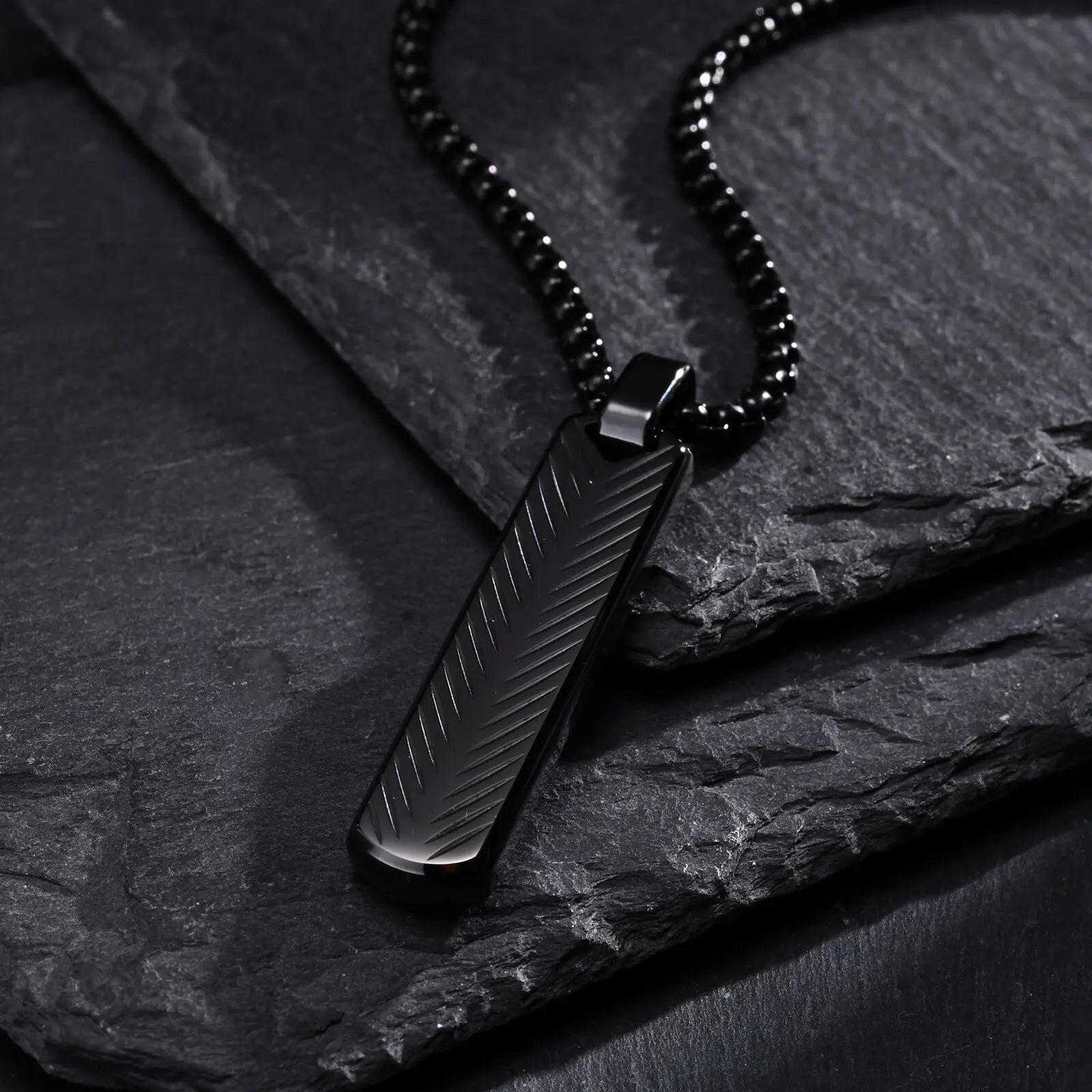 Vnox Stainless Steel Vertical Bar Necklaces for Men Boys, Black Simple Metal Pillar Pendant, Casual Neck Collar