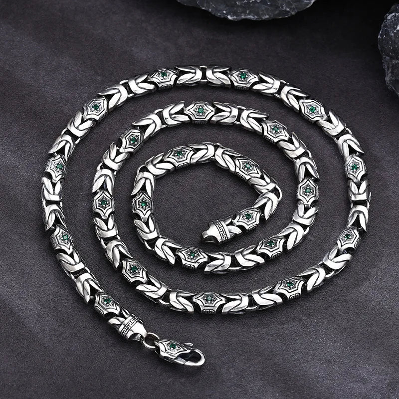 Vintage Byzantine Chain Choker Necklace & Bracelet — Silver-Tone
