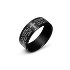 Black Jesus Men's Titanium Steel Bible Scripture Cross Jesus Ring Letter Bible Scripture Prayer Ring Men's 8mm Amulet