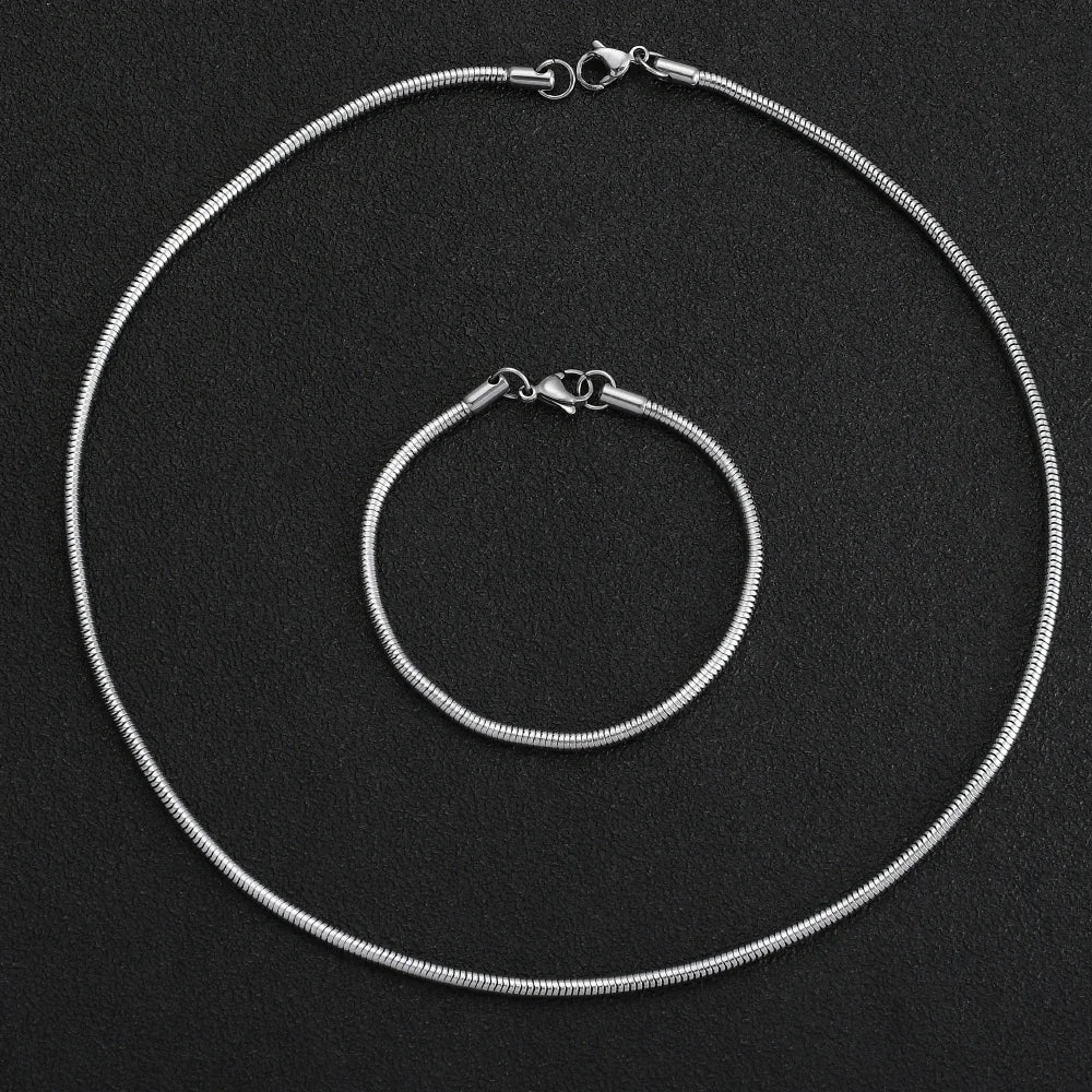 Silver-Tone Snake Chain Necklace Bracelet Set, 3mm