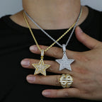 Iced Out Star Pendant Necklace Micro Paved Silver Color Cubic Zircon Prong Setting Charm For Men Women Hip Hop Jewelry
