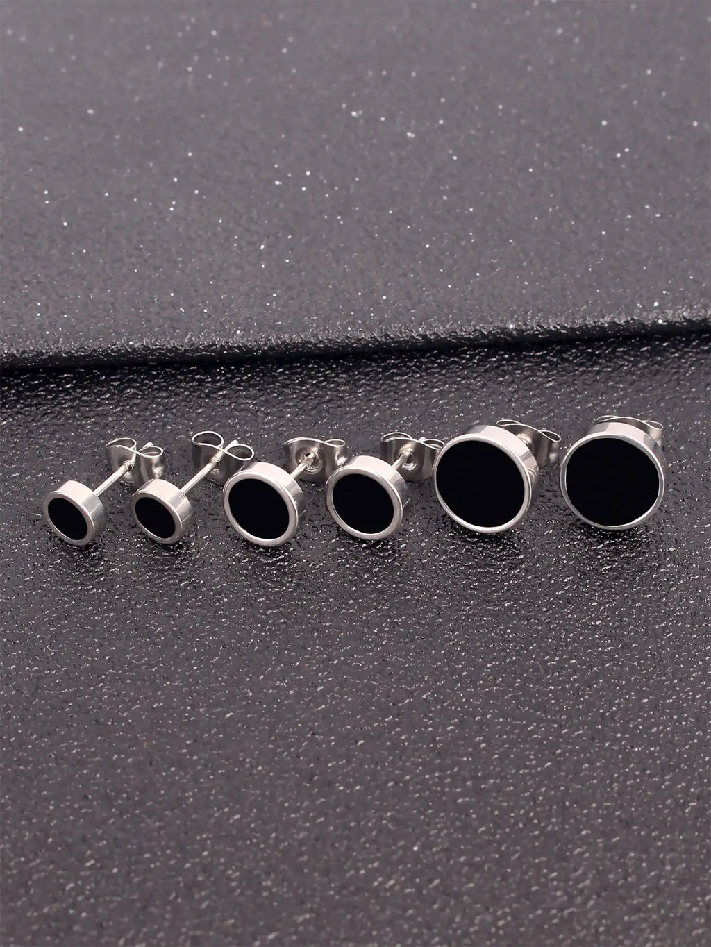 Round Stud Earrings 3 Pairs Set 6mm 8mm 10mm — Stainless Steel