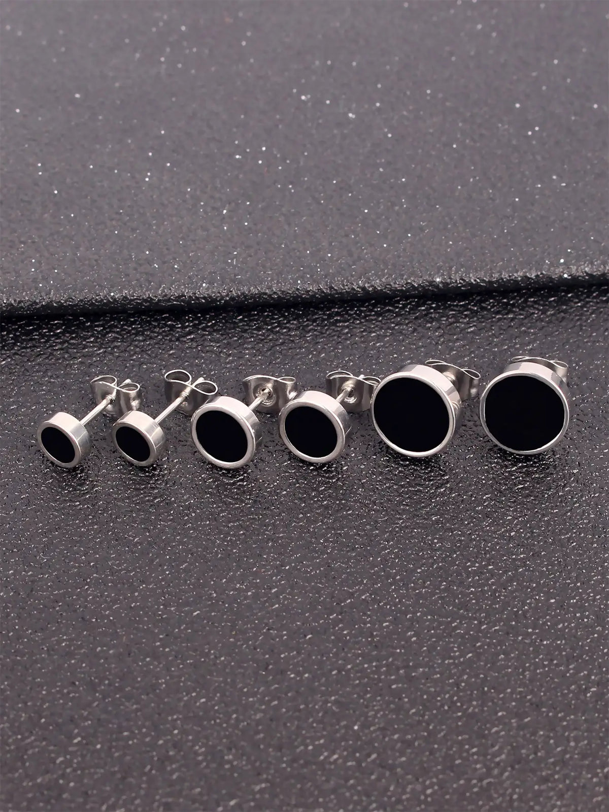 Round Stud Earrings 3 Pairs Set 6mm 8mm 10mm — Stainless Steel