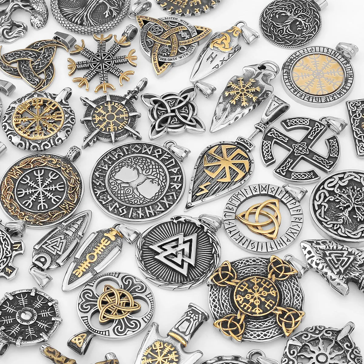 Nordic Totem Amulet Rune Necklace Retro Geometric Pattern Stainless Steel Jewelry Viking Punk Pendant Men's Fashion