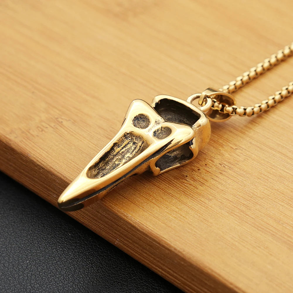 Vintage Nordic Vikings Raven Pendant Necklace Odin Animal Skull Stainless Steel Necklaces For Men Women Fashion Amulet