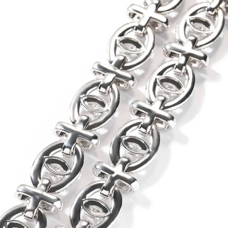 7"-22" Hip Hop 5A+ CZ Stone Paved Bling Iced Out 18mm wide Fatima Eye Cross Link Chain Bracelet for Men Rapper Jewelry
