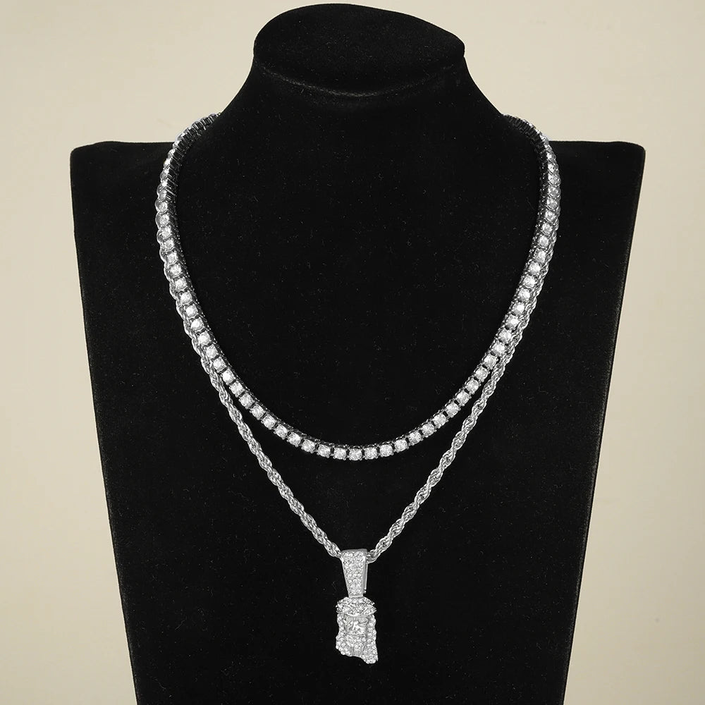 Iced Out Jesus Pendant Rope Tennis Set