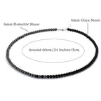 Stylish 6mm Stone Healing Necklace For Men 24 Inches Long Collar Stainless Steel Buckle Black White Yin Yang Bicolor