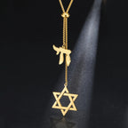Star of David Chai Double Pendant Long Necklace — Stainless Steel