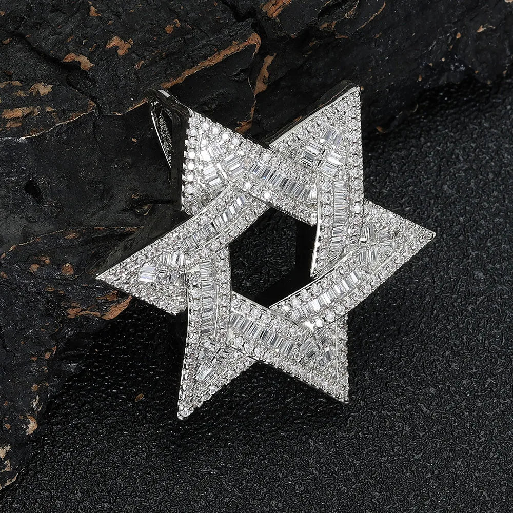 Iced Out Hexagram Pendant Stainless Steel