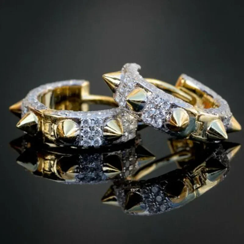 Iced Out Spike Rivet Cubic Zirconia Hoop Earrings