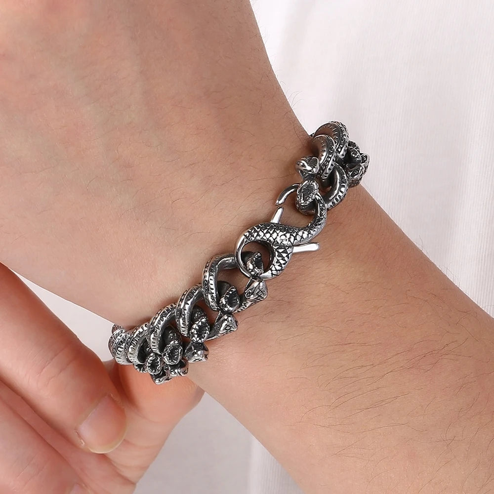 Gothic Man Bracelet Cool 14MM Wide Stainless Steel Snake Body Chain Bracelets for Men Biker Jewelry Charms for Boys