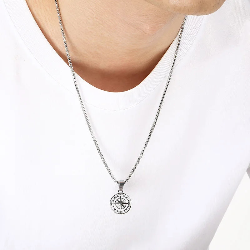 KALEN Stainless Steel 304 Vintage Compass Pendant Necklace For Men - KP117697-LU
