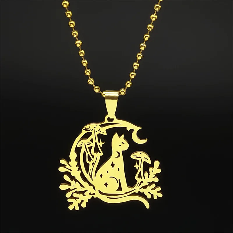 Star Cat Gold Pendant Lovely Moon Mushroom Animal
