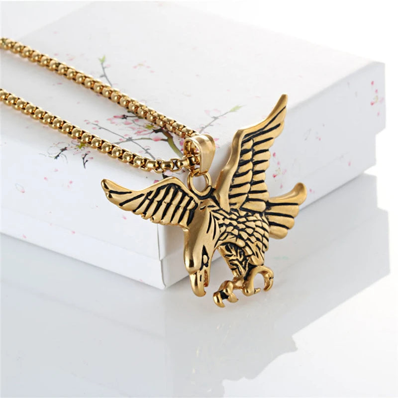 Gold Eagle Pendant Necklace Stainless Steel