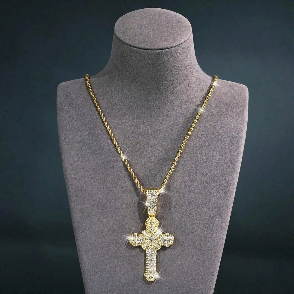 Iced Out Jesus Cross Cuban Pendant — Gold