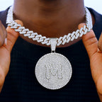 Men Initial Name Pendant Necklace with Hip Hop Iced Out Rhinestone Paved Cuban Link Chain Necklace Fashion Birthday