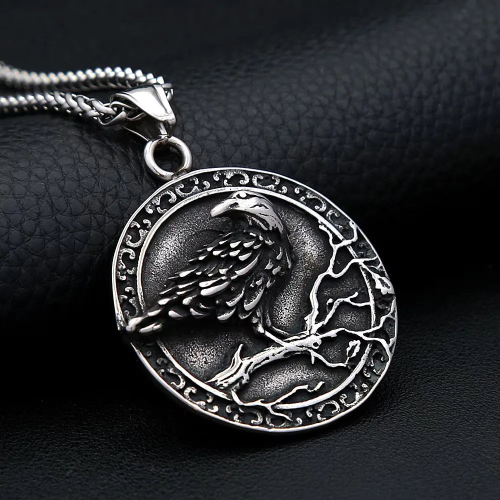 Viking Raven on Branch Tree of Life Necklace — Stainless Steel