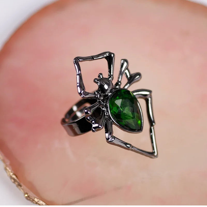Gothic Spider Web Wide Open Ring Antique Silver — Zinc Alloy