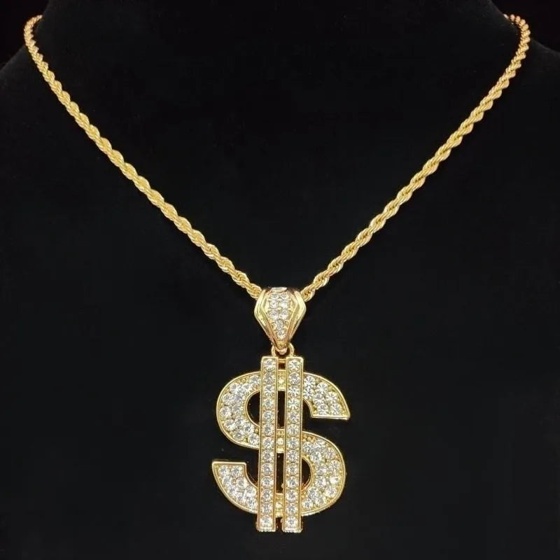 Men Women Hip Hop Dollar Pendant Necklace with 13mm Cuban Chain Hiphop Iced out pendants Necklaces Fashion Punk Jewelry