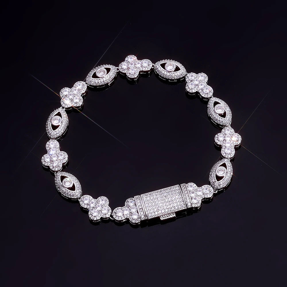 Two-Tone Cross Bracelet 18K Gold Silver CZ