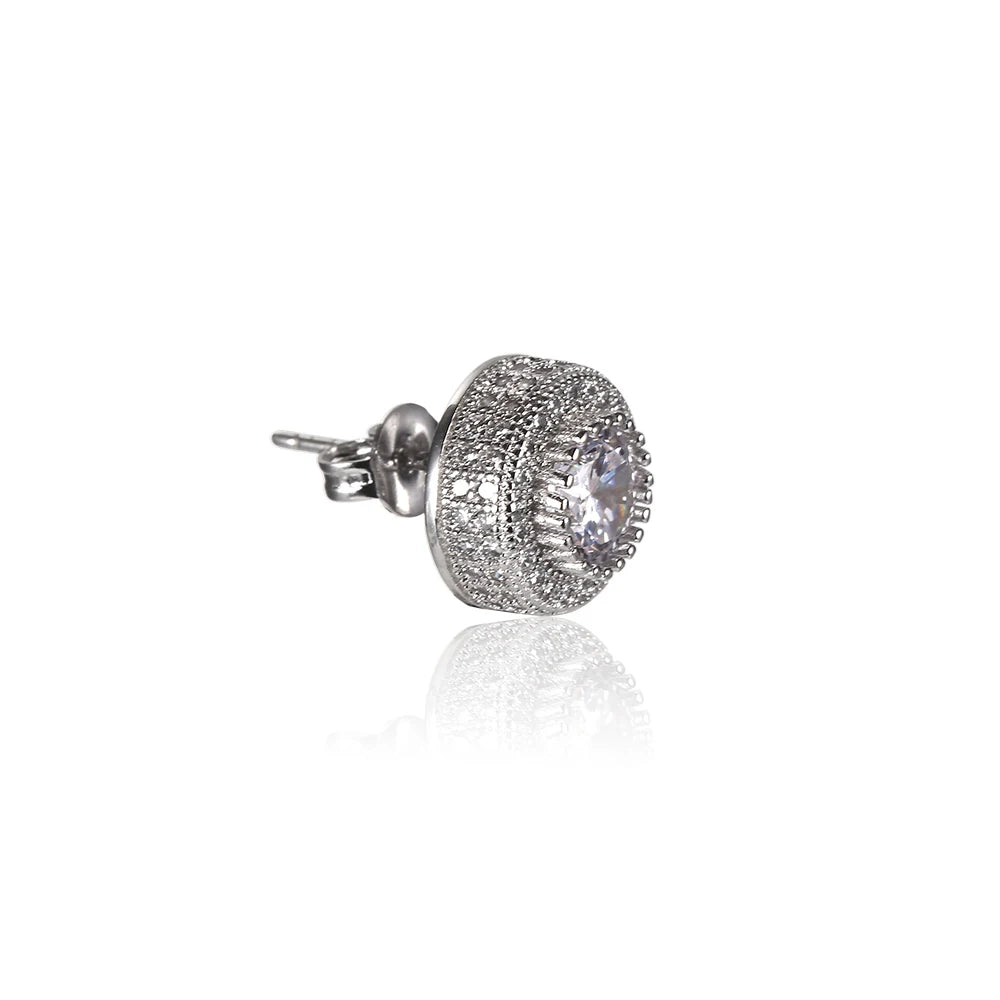 Iced Out Round CZ Stud Earrings Stainless Steel