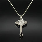 Saint Benedict Crucifix Cross Pendant — INRI Box Chain 60cm