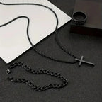 Cuban Cross Pendant Necklace Bracelet Ring Set — Stainless Steel