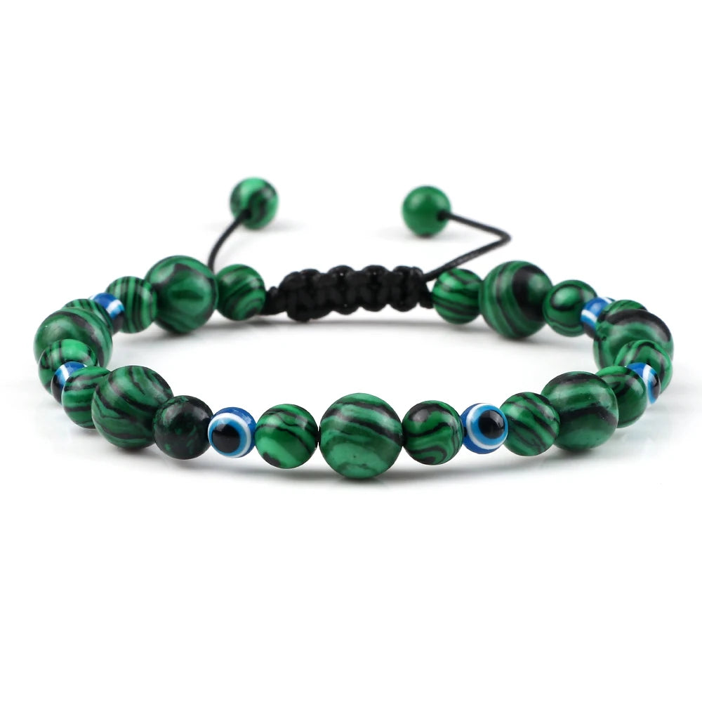6 8mm Natural Stone Beads Bracelet for Women Men Blue Turkish Evil Eye Braided Chain Bangle Lucky Couple Jewelry Gift