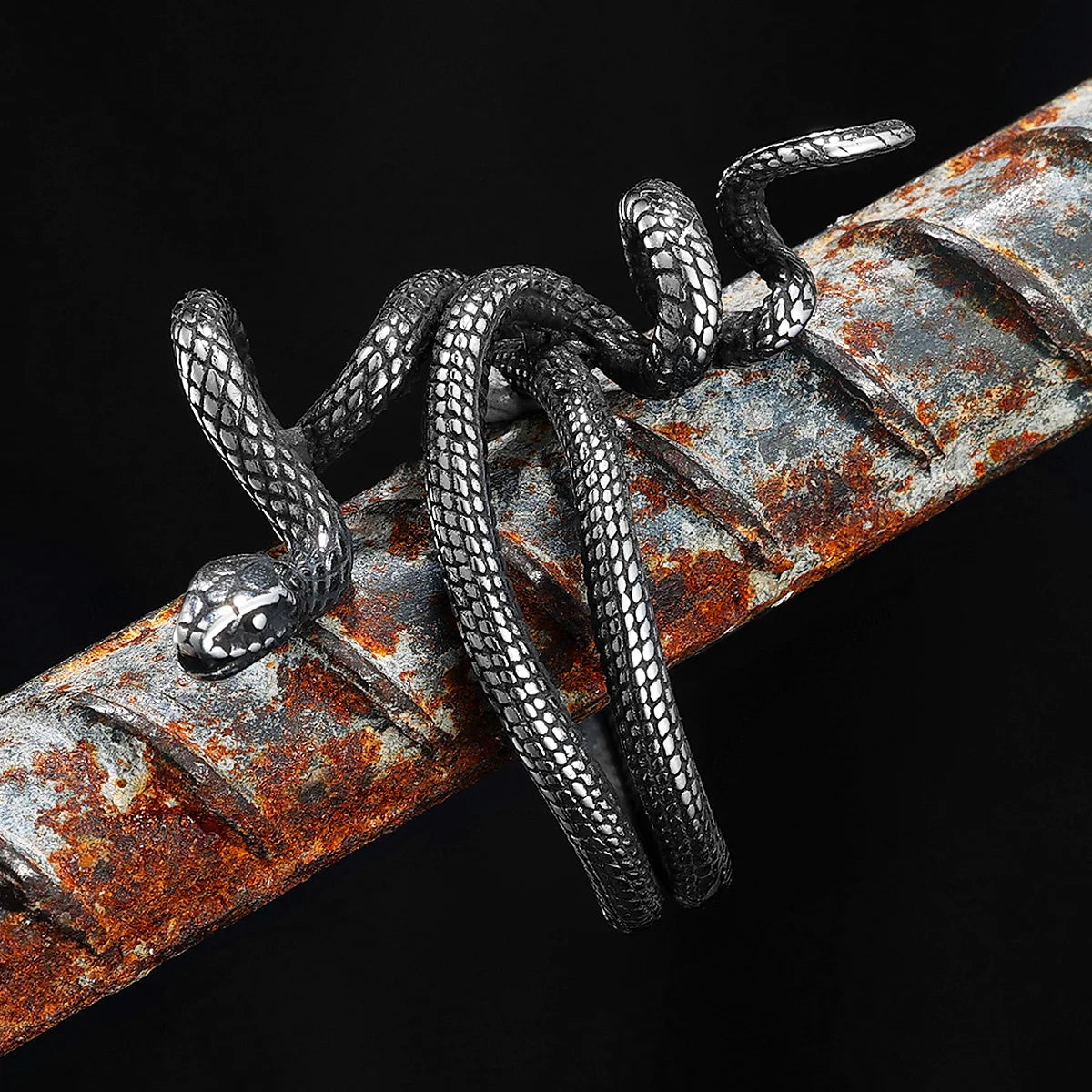 Poisonous Snake Ring 316L Stainless Steel Men Rings Rock Punk Vintage for Male Rider Jewelry Accessories Best Gift