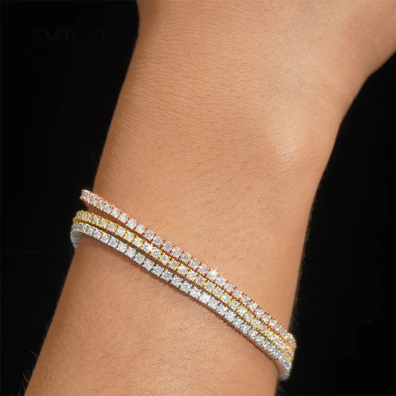 New 2&3&4mm Moisssanite Tennis Bracelet Original 925 Sterling Silver Jewelry Moisssanite Diamond Tennis Chain for Women