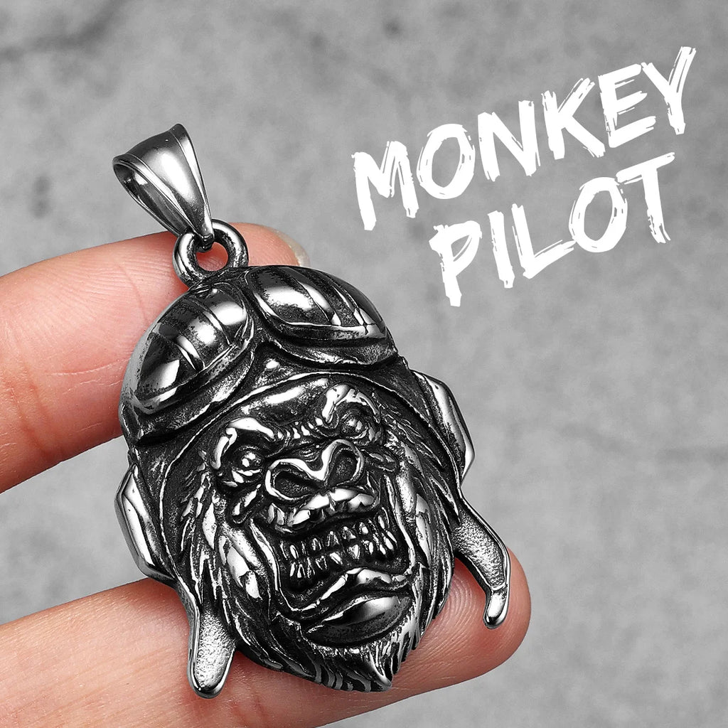 Retro Pilot Gorilla Men Necklace Stainless Steel Pendant Chain Punk Rock Jewelry New In Accessories Rider Gifts Daily