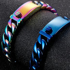 316l Stainless Steel Cuban Chain Men's Necklaces Bracelet for Man Blue Rainbow Nickel-Free Hypoallergenic Jewelry Gift